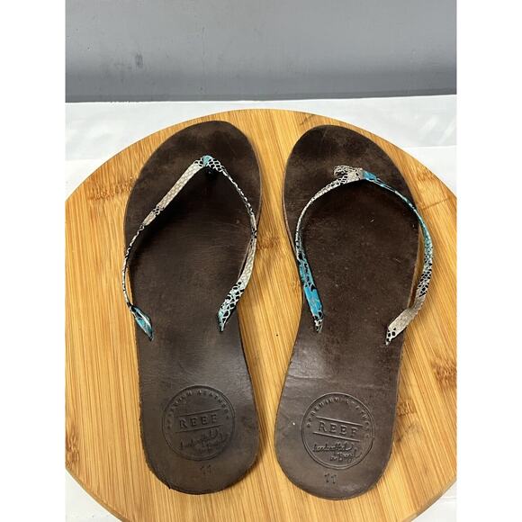 Reef Snakeskin Flip Flop Thong Sandal Womens 11 brown leather - Picture 3 of 6